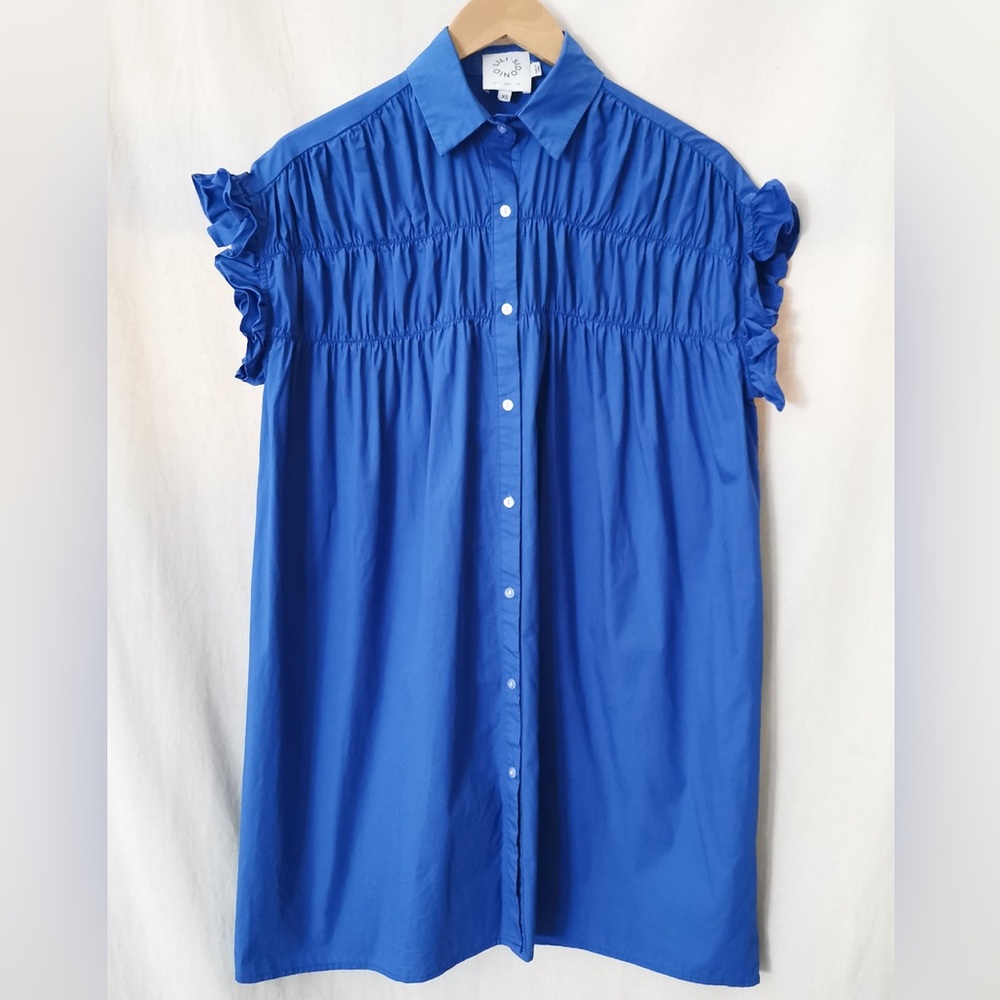 Lili Sidonio M Cotton Button Dress Short Ruffled Sleeves Chambray